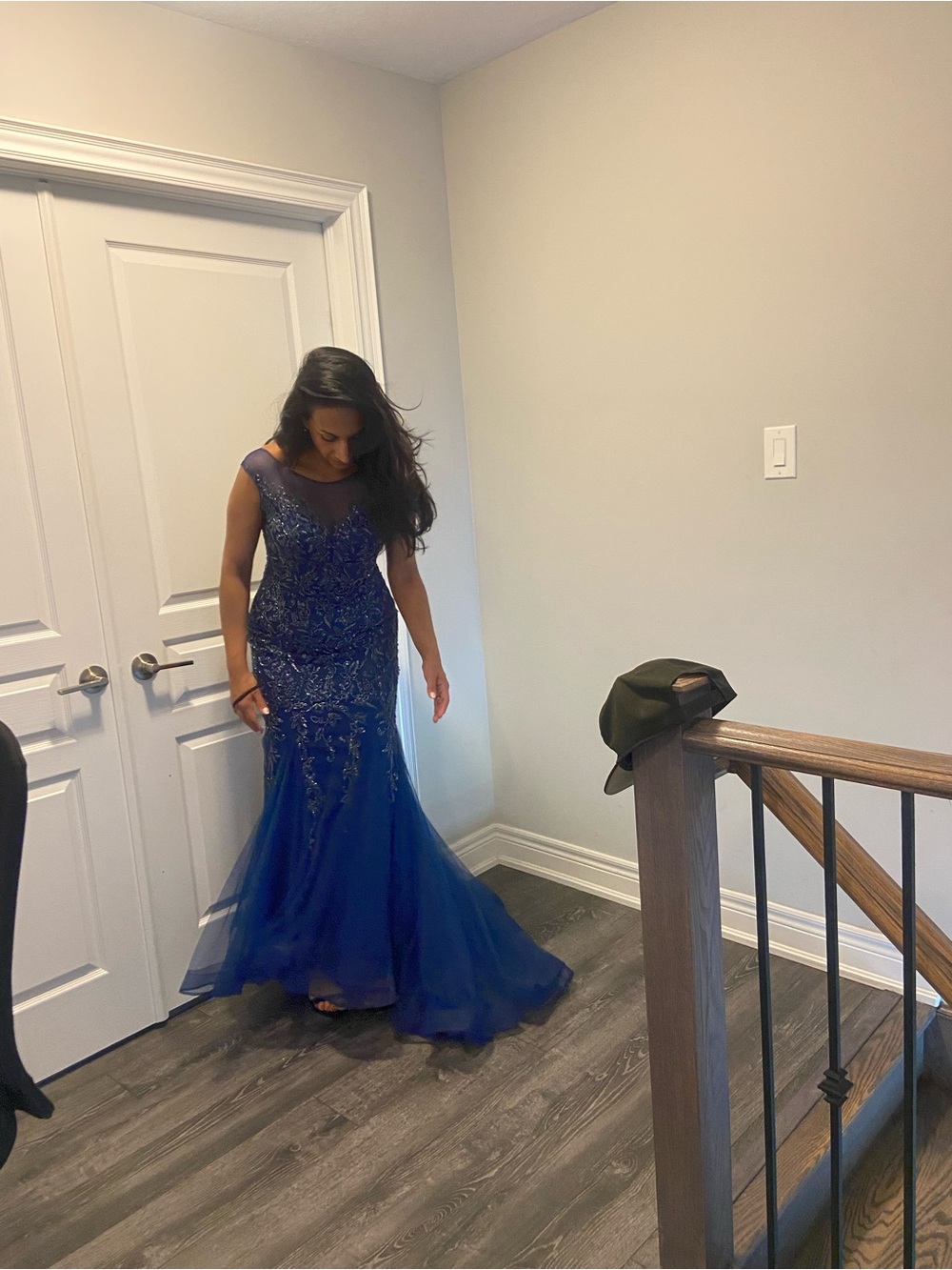 Elegant Blue Embellished Evening Gown